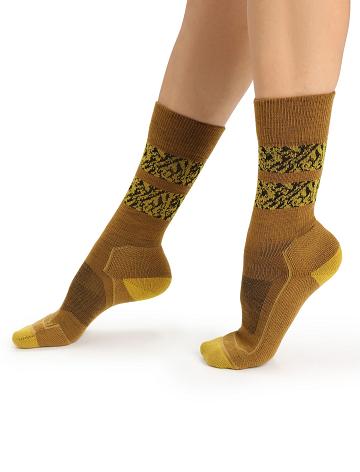 Women's Icebreaker Merino Hike+ Light Crew Natural Summit Socks Clove / Silent Gold | CA 1545TCEV